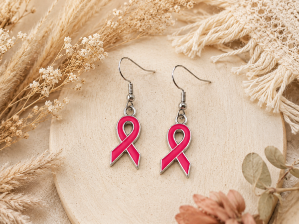 🎀 Boucles d’Oreilles Rose foncé couleur Argent – "Octobre Rose" 🎀