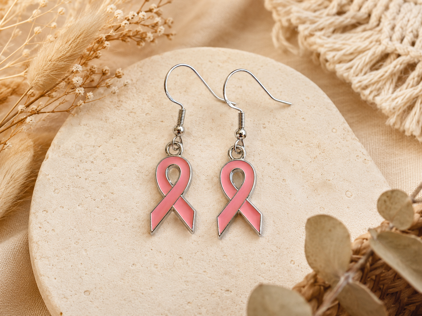 🎀 Boucles d’Oreilles Rose clair couleur Argent – "Octobre Rose" 🎀